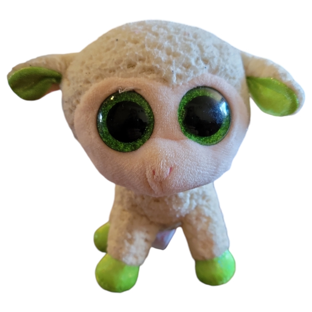 TY 2014 Beanie Boos LALA Lamb Easter Spring White Green Stuffed Animal Toy